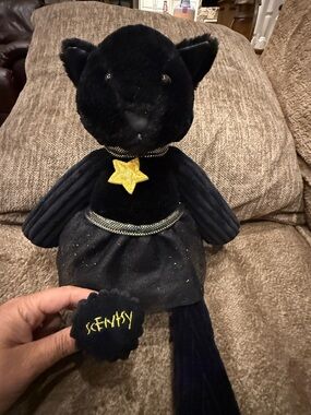 Scentsy Buddies Sparkly/Soft Black Cat with Gold Star Charm necklace and a Skirt